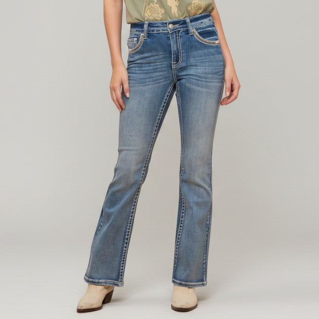 Westfield Eagle Women’s Embroidered Bootcut Jeans. Wings & Rose Bling Denim-2