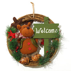 Christmas Wreath with Plush Doll - Rustic Rattan Holiday Door Hanging Decoration-2