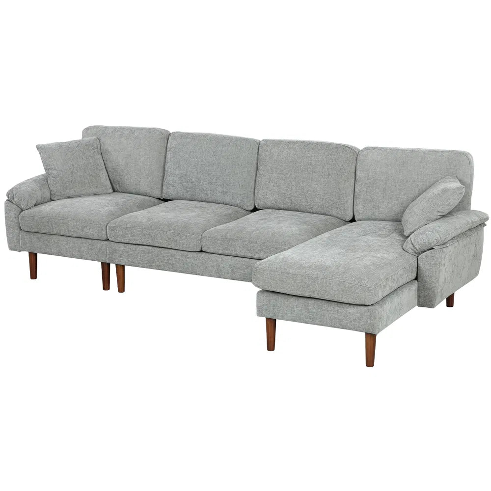 Grey L-Shape Sectional Sofa – Modern Reversible Chaise Couch with Pillows & Wooden Legs (United States & Canada Delivery Only)-7