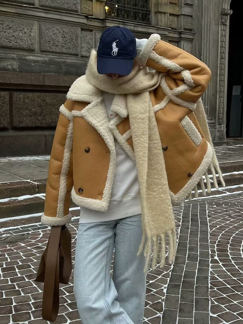 Women's Loose Lamb Wool Short Coat-7