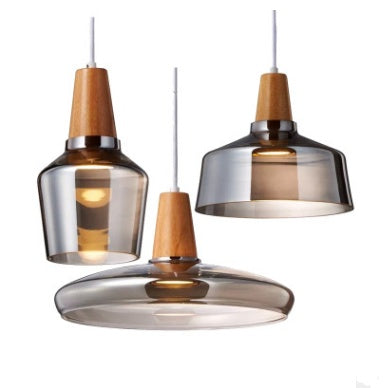 Modern Glass Pendant Light With Wood Accent-1