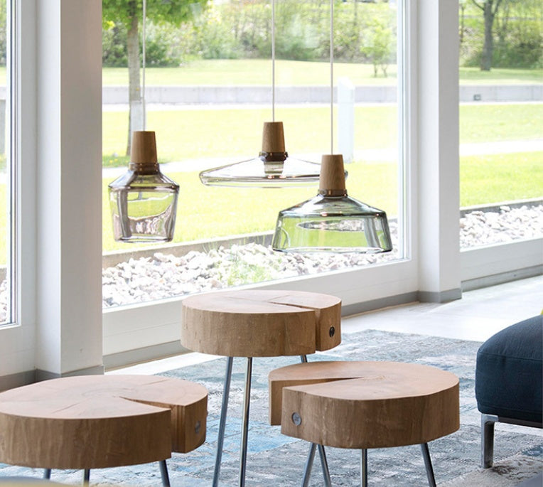 Modern Glass Pendant Light With Wood Accent-5