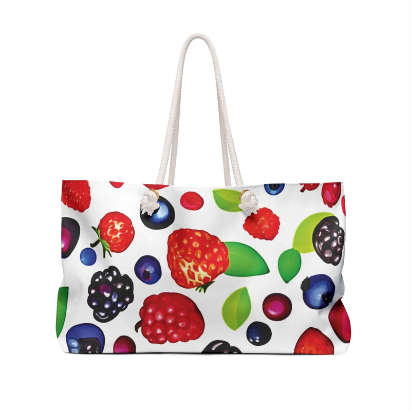 Mixed Berries Pattern Weekender Bag | Strawberries Blueberries Blackberries, Large Tote Bag-3