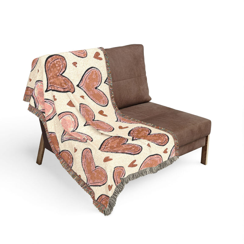 Woven Throw Blanket — Hand-Drawn Heart Pattern, Cozy Valentine’s Decor-8