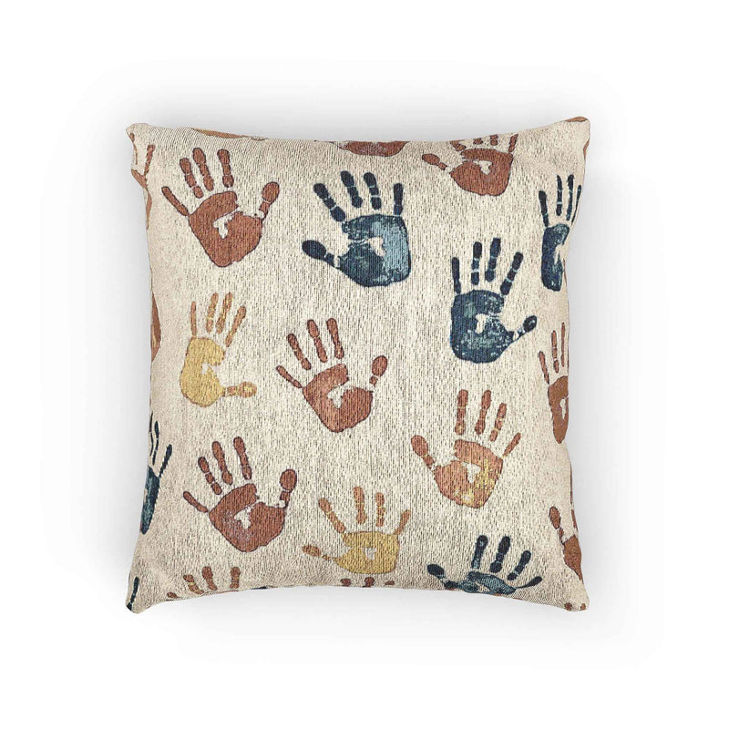 Handprint Pattern Woven Pillow | Boho Kids Nursery Throw Pillow-1