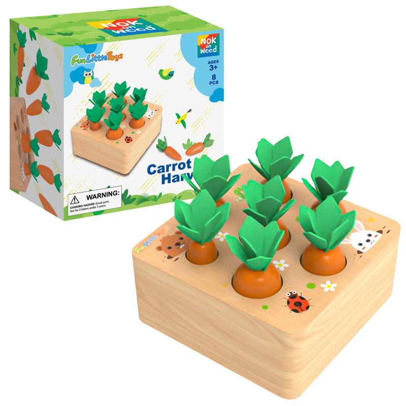 Fun Little Toys - Wooden Carrot Harvest Shape & Size Sorting Game - Ages 3+-1