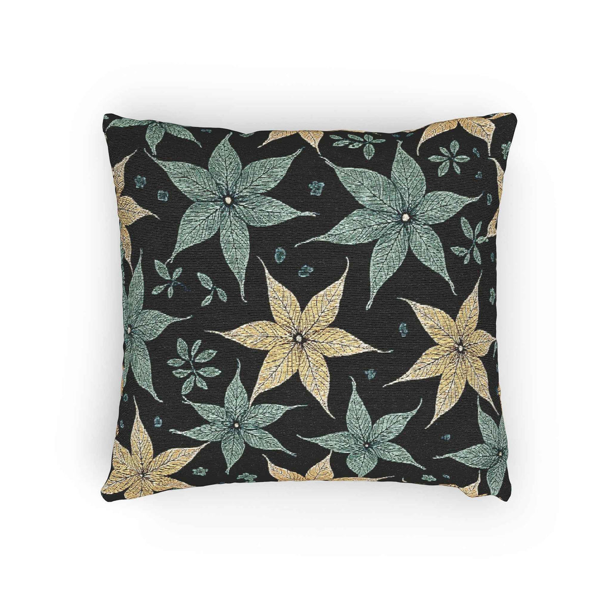 Star Floral Pattern Woven Pillow | Teal Gold Floral Throw Pillow-6