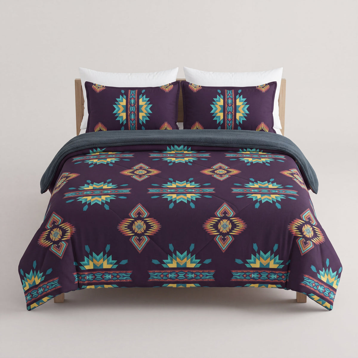 3PC SET FLANNEL BORREGO (sherpa lined) purple-2