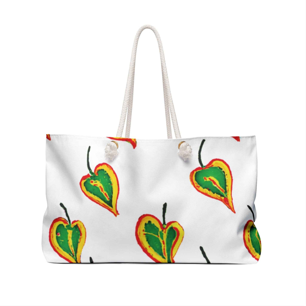 Green Heart Leaf Weekender Bag | Hand-Painted Botanical Pattern-4