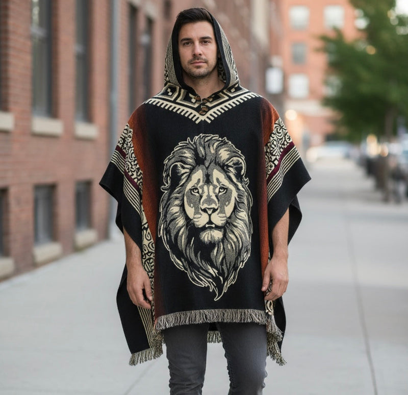Lion head HandMade Wool Poncho-1