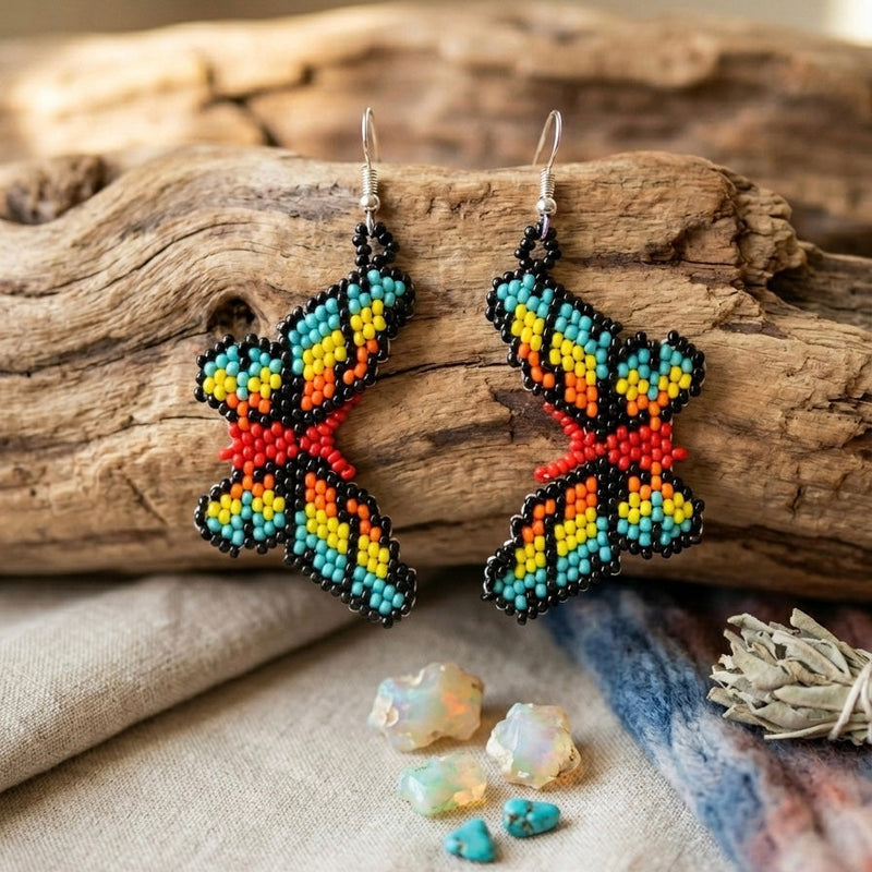 Multicolour Butterfly Beaded Earrings-1