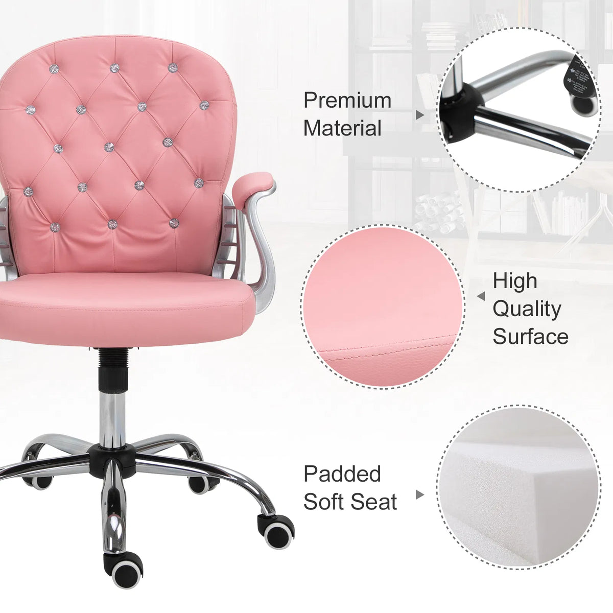 Pink Office Chair – Adjustable Height Computer Desk Chair with Tufted Back (United States & Canada Delivery Only)-4