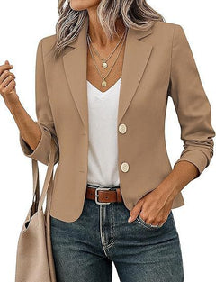 Women’s Solid Color Long Sleeve Blazer Cardigan – Casual Slim-Fit Suit Jacket-5