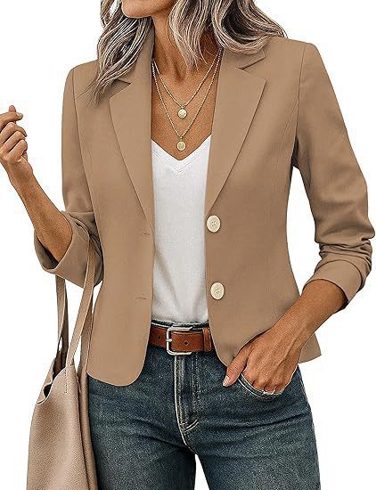 Women’s Solid Color Long Sleeve Blazer Cardigan – Casual Slim-Fit Suit Jacket-5