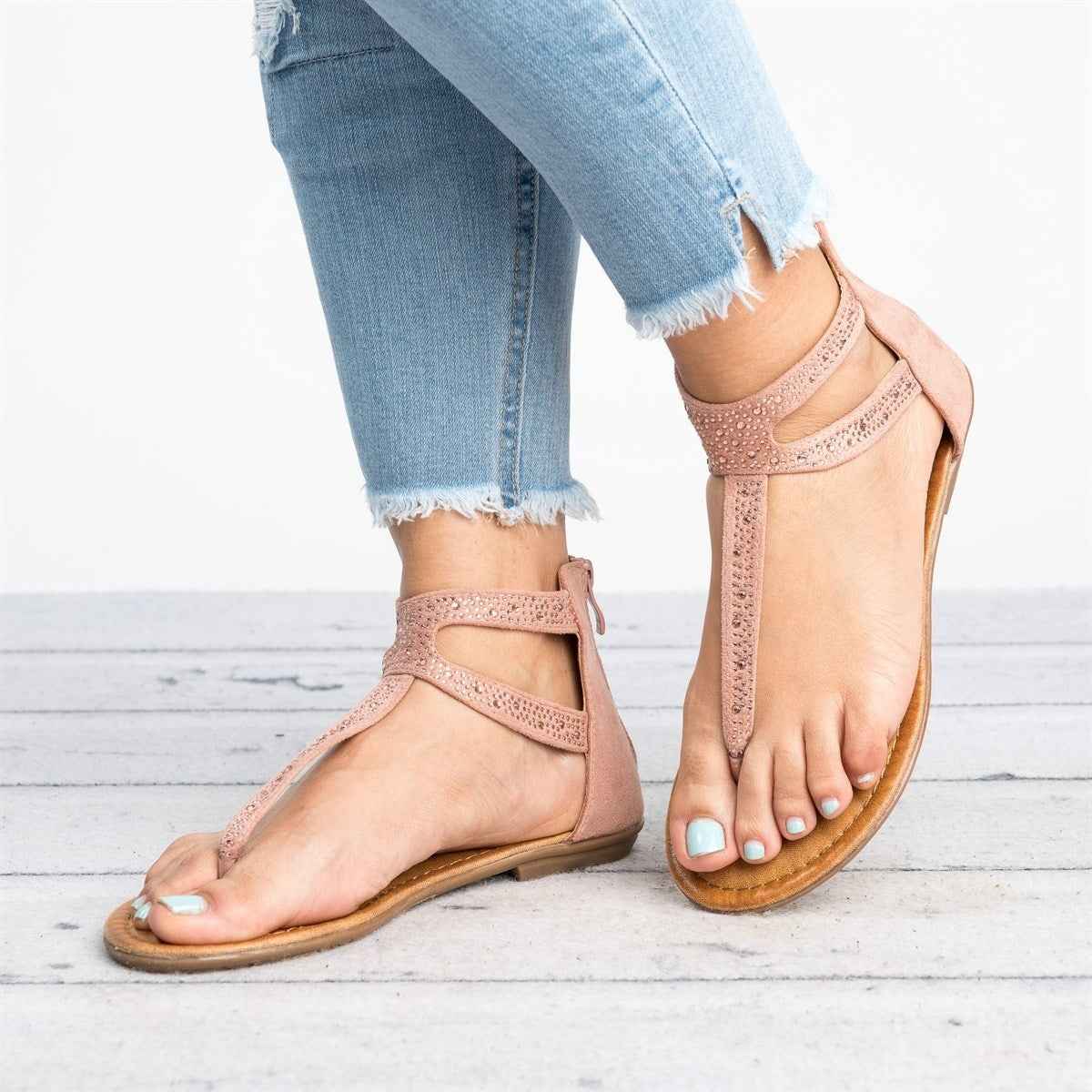 Beach sandals with rhinestones-3