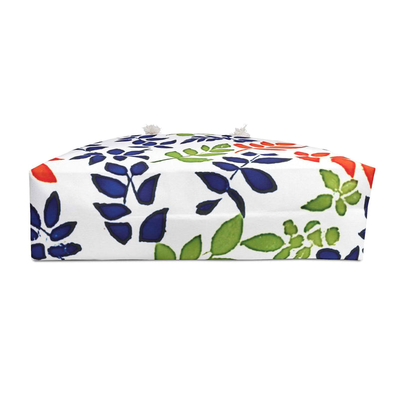 Colorful Leaf Pattern Weekender Bag | Navy Red Green Leaves, Large Tote Bag-5