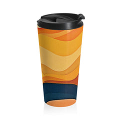 Sunset Waves Stainless Steel Travel Mug — Abstract Retro Orange & Yellow Design-6