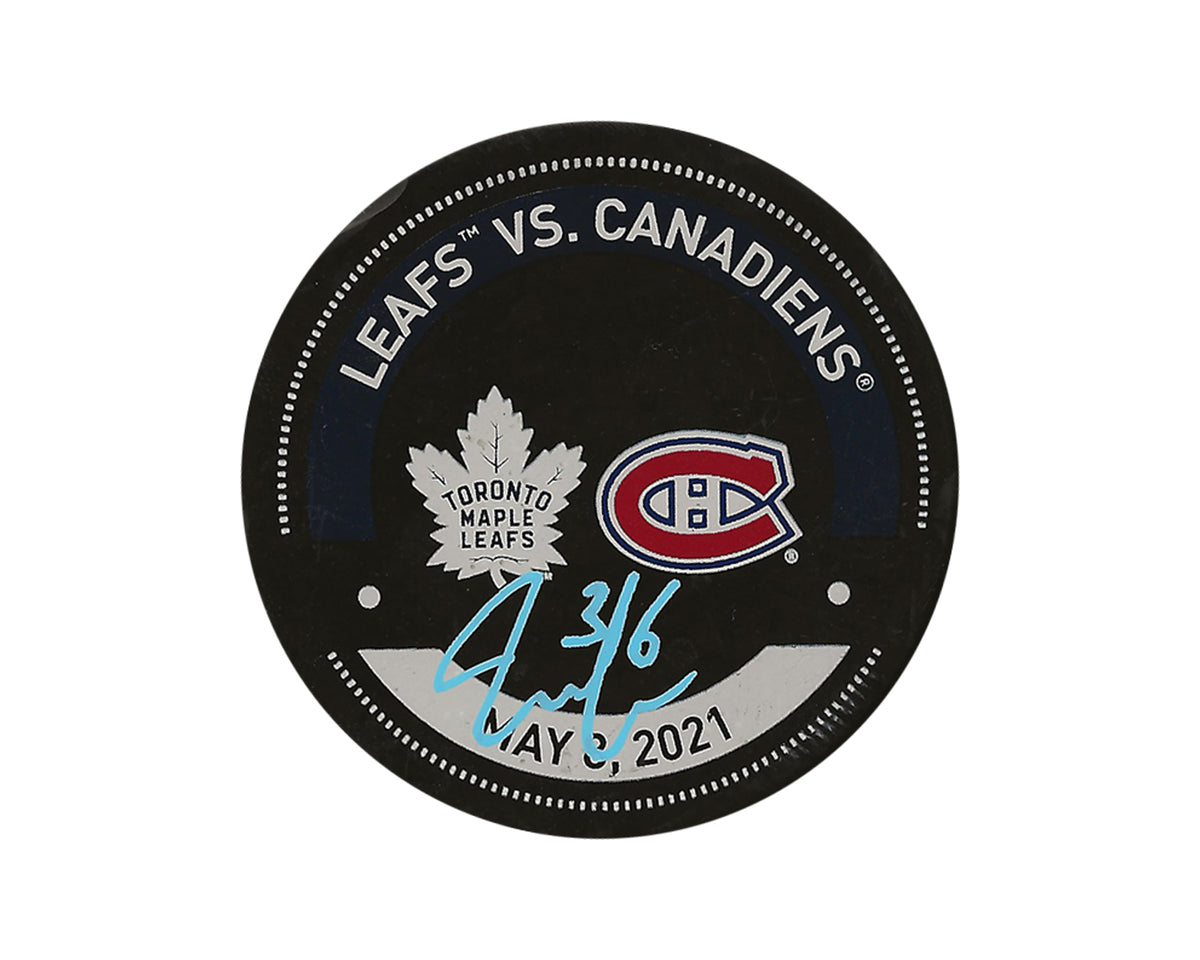 Palet d'échauffement des Maple Leafs de Toronto, autographe de Jack Campbell, 8 mai 2021