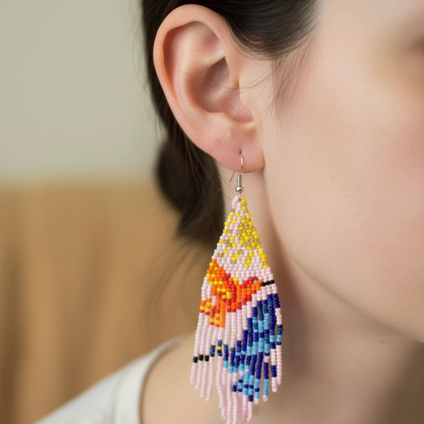 Pink Sky Dancer Beaded Earrings-4