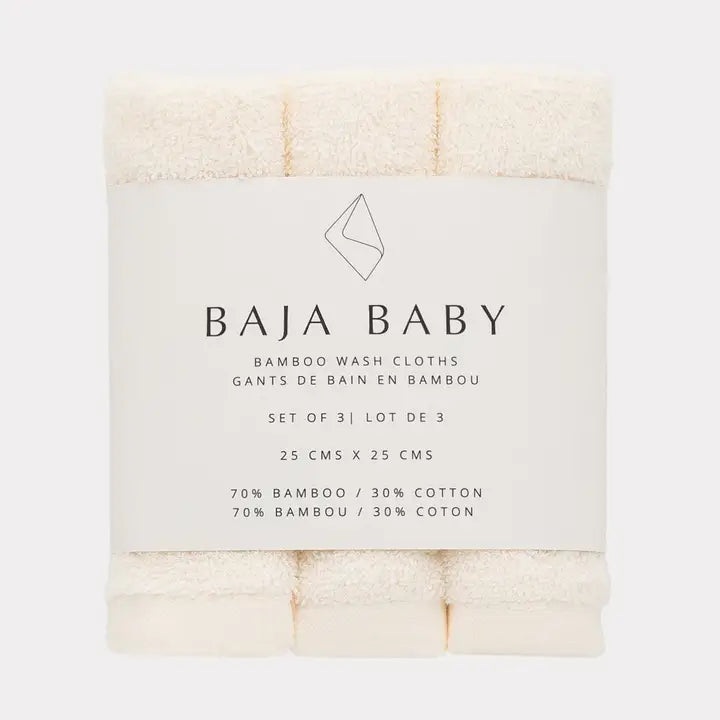 Baja Baby Bamboo/Cotton Wash Cloths 3 Pack | Off White | Pip + Phee-1