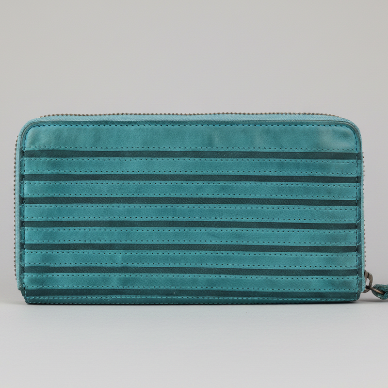 MET Women’s Leather Zip Around Wallet. Striped Textured Long Wallet-7