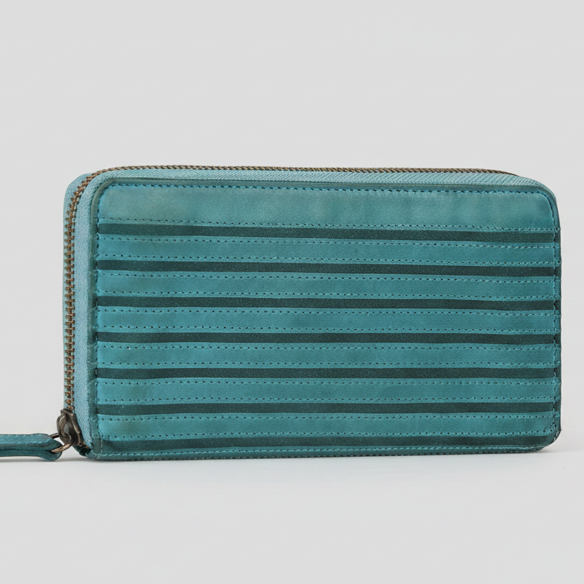 MET Women’s Leather Zip Around Wallet. Striped Textured Long Wallet-5