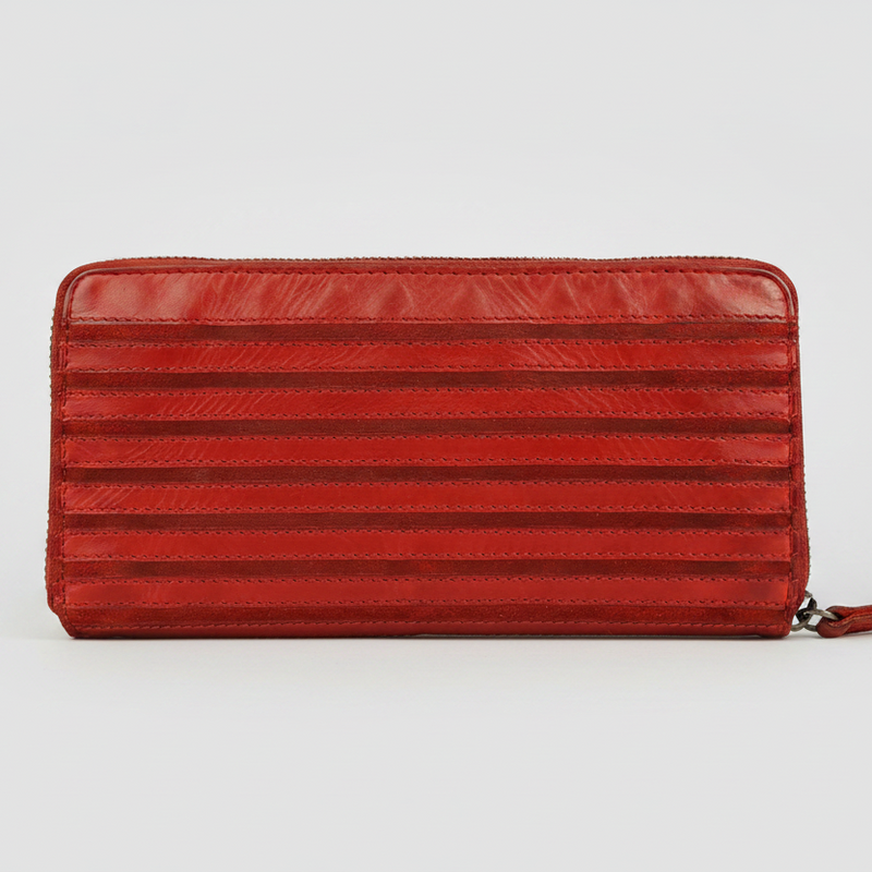 MET Women’s Leather Zip Around Wallet. Striped Textured Long Wallet-1
