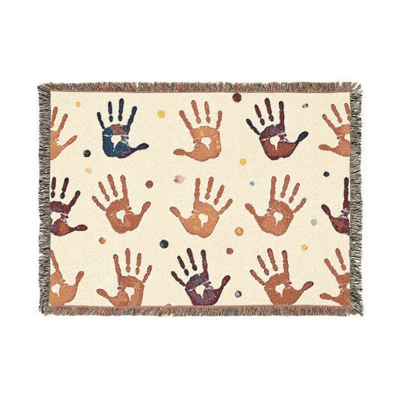 Handprint Woven Blanket — Cozy Decorative Throw with Playful Handprint Pattern-2