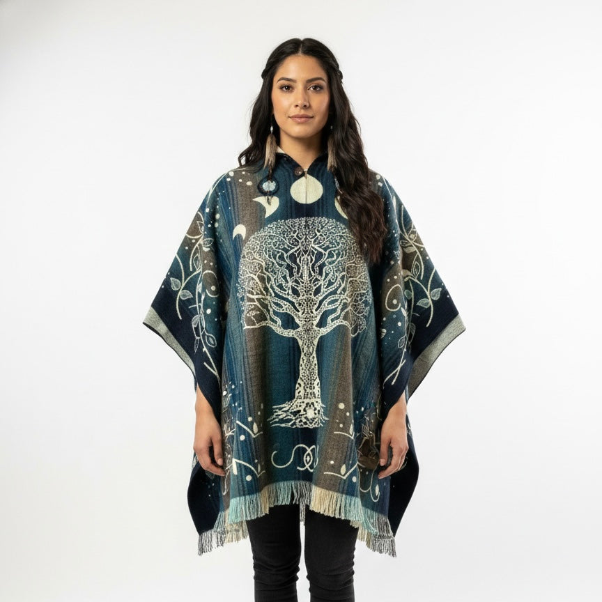 Tree of Life Wool Poncho-4