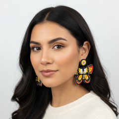 Butterfly Beaded Earrings - Red and Yellow-2