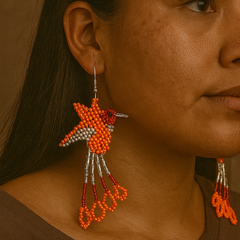 Handmade Beaded Hummingbird Earrings – Orange & Red-1