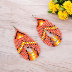 Red Swoop Beaded earrings-1