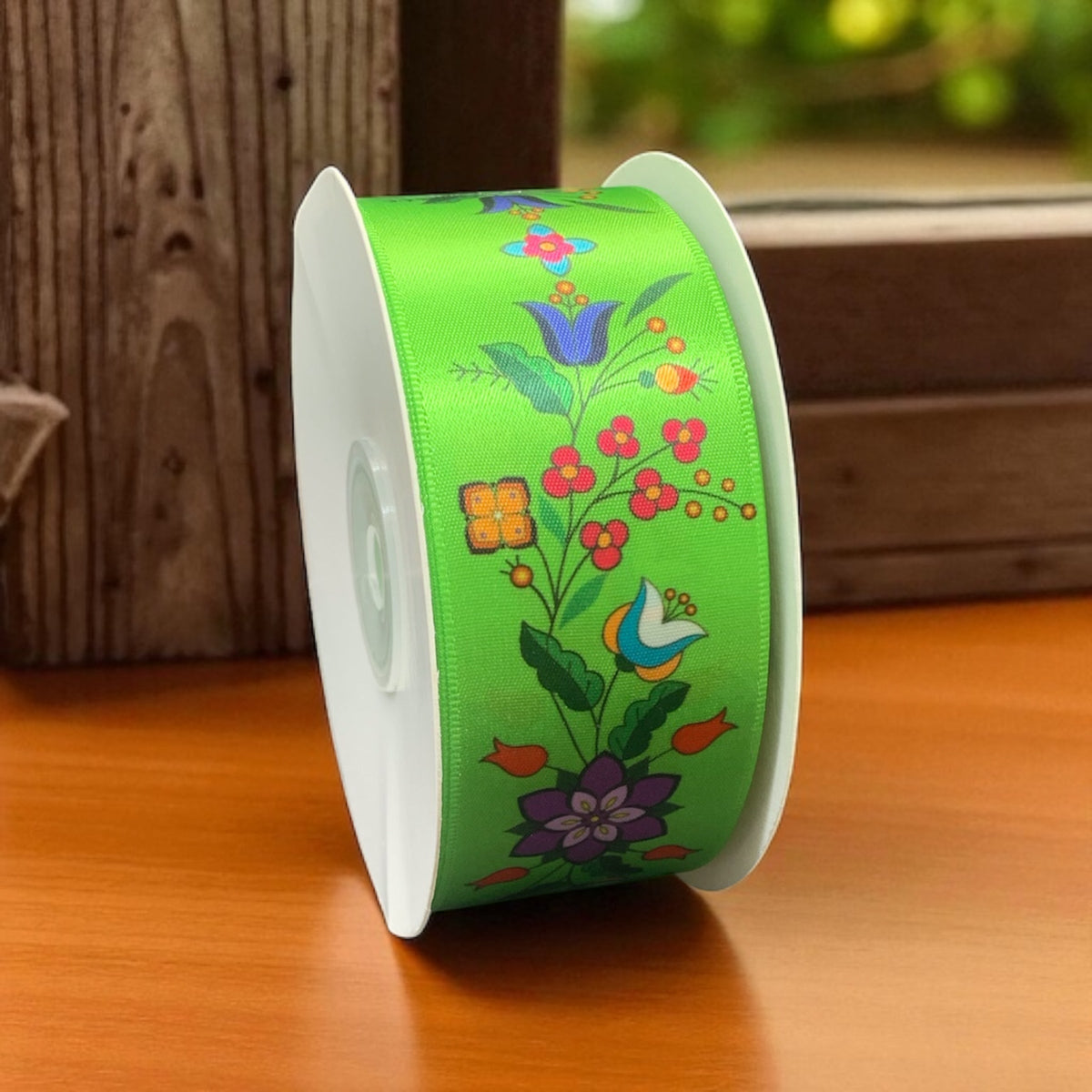 Neon Green Double Face Floral Ribbon Roll-2
