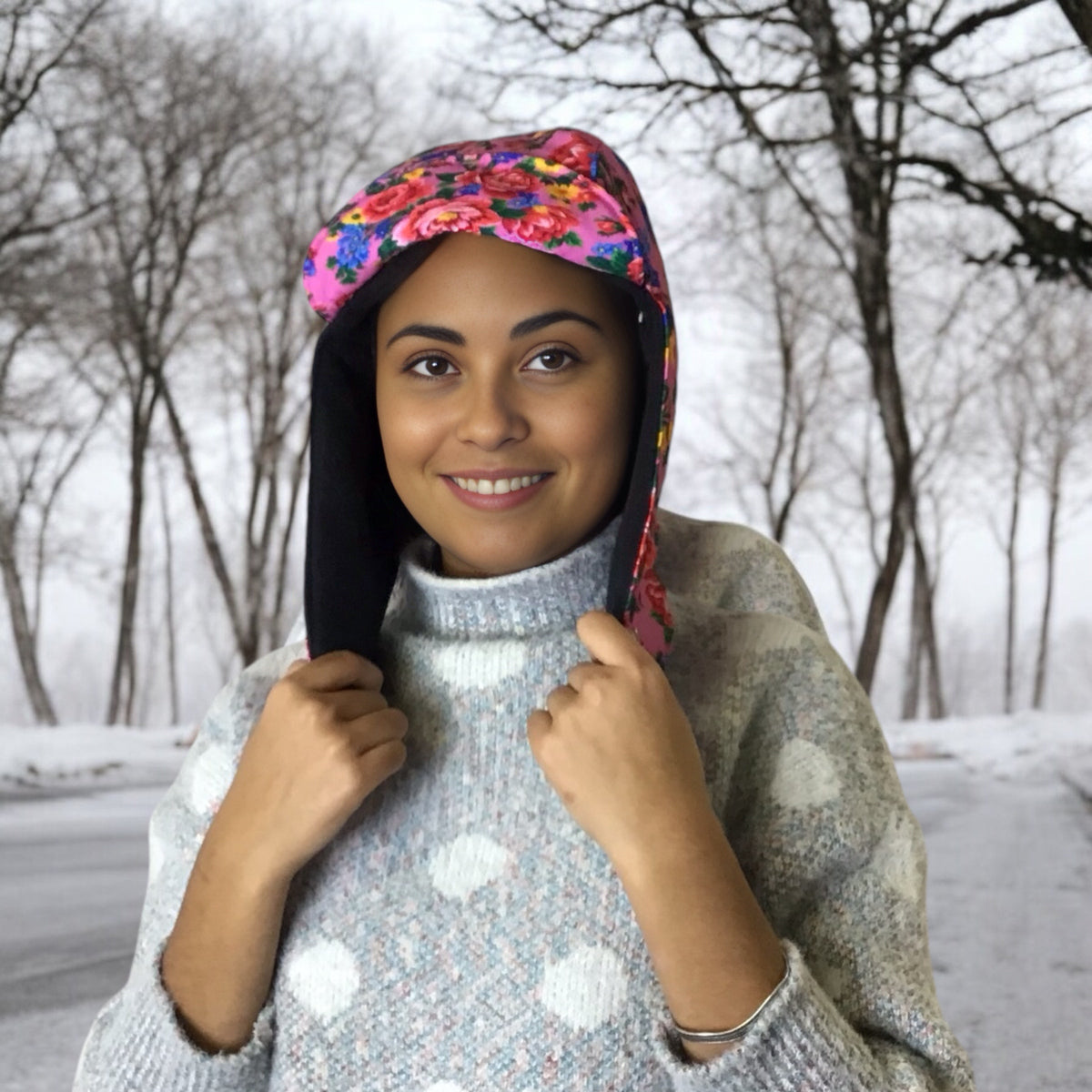 Pink Kookum Hat with Drop-Down Ears-2