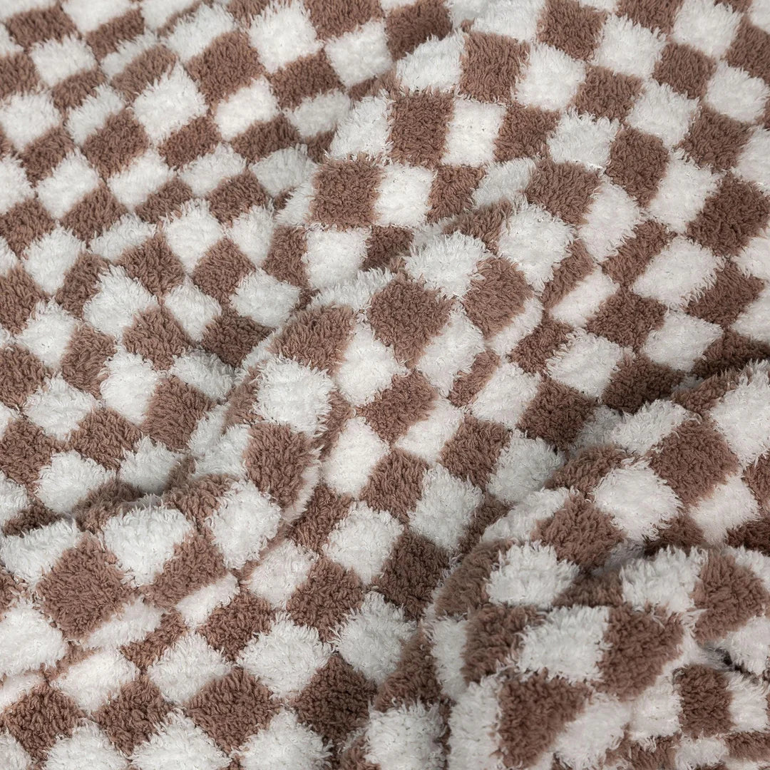 Chocolate Milk & White Check Print Extended Throw-4