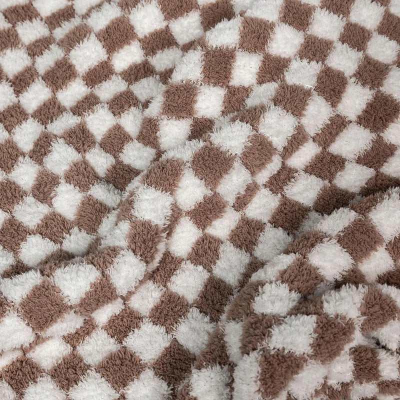 Chocolate Milk & White Check Print Extended Throw-4
