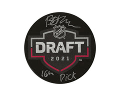 Disco del Draft de la NHL 2021 autografiado por Brennan Othmann con la inscripción "16th Pick"-1