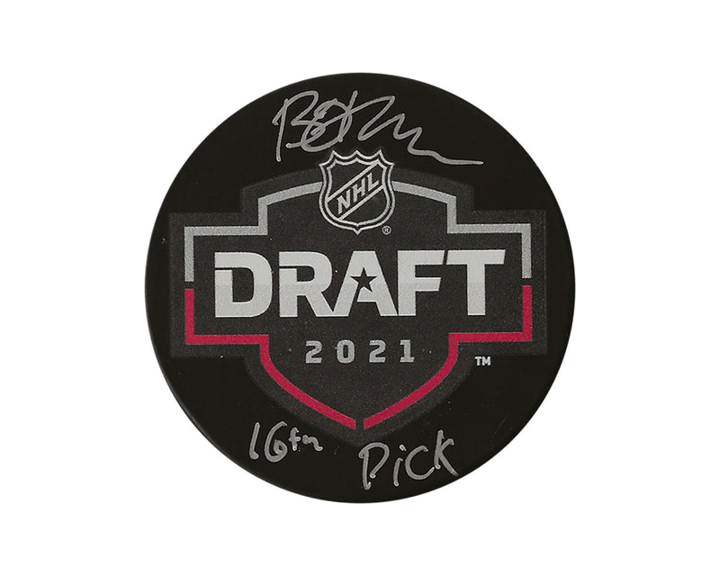 Disco del Draft de la NHL 2021 autografiado por Brennan Othmann con la inscripción "16th Pick"-1