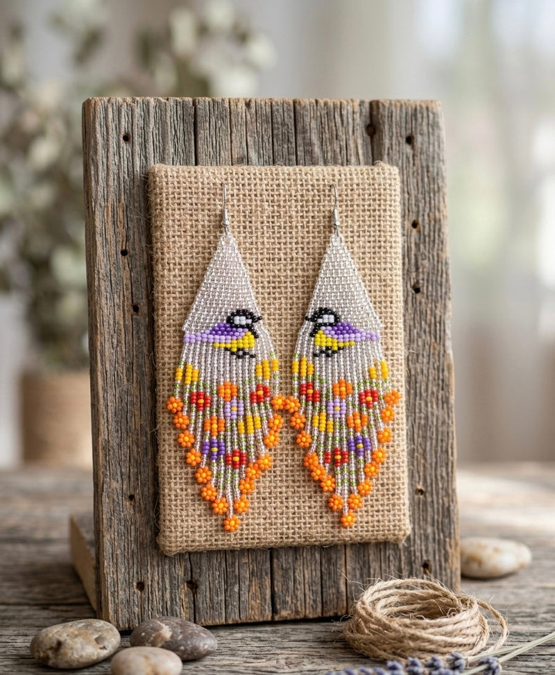 Bird Fringe Earrings (Silver)-4