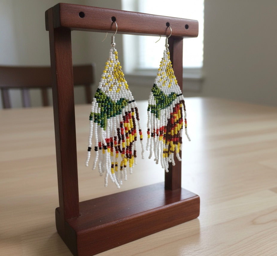 White Sky Dancer Beaded Earrings-3