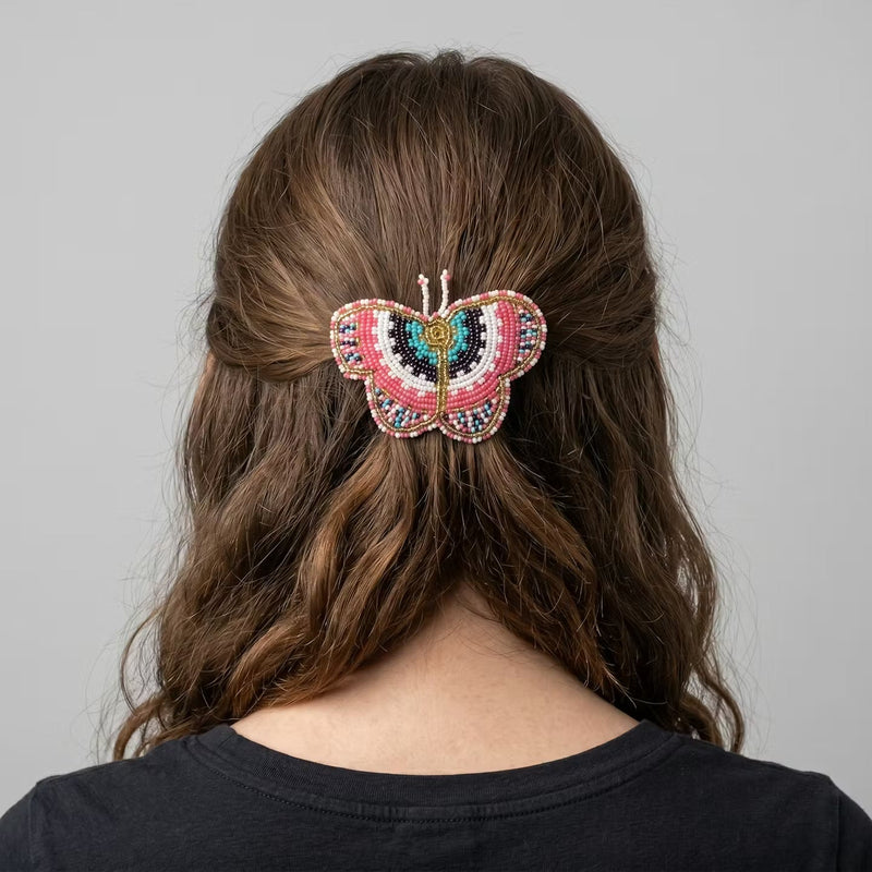 Peach Butterfly Beaded Barrette-4