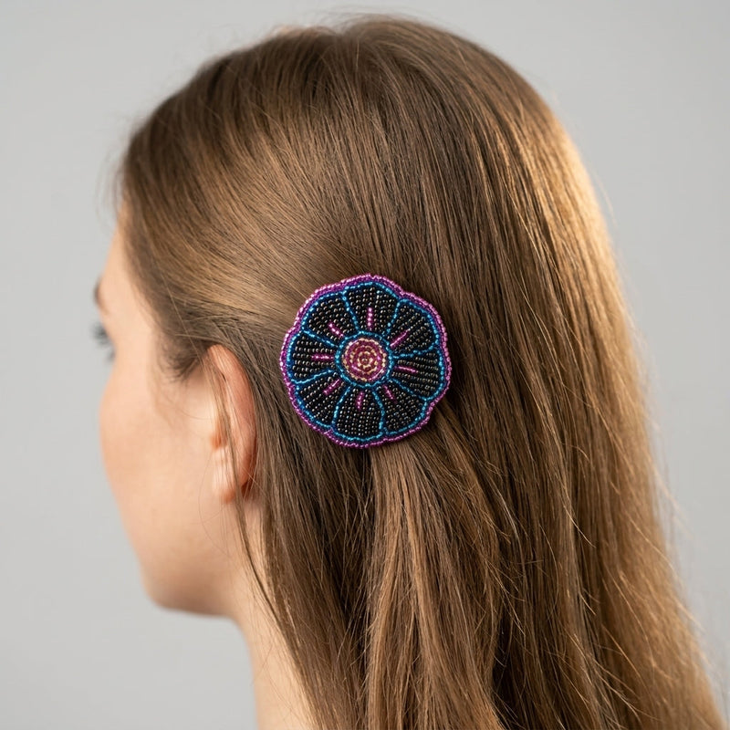Golden Beaded Flower Barrette-4