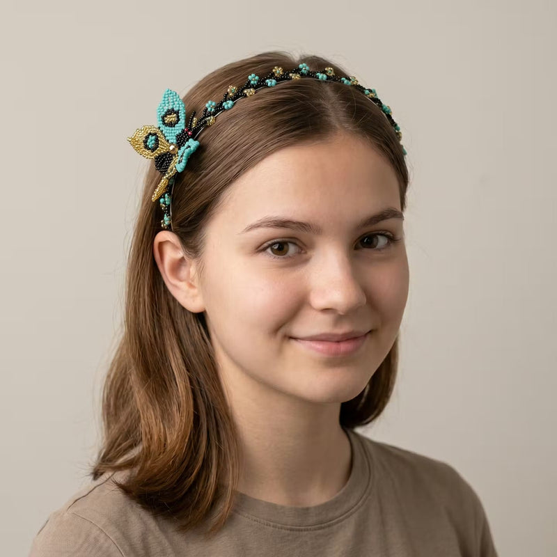 Beaded Headband with Butterfly Turquoise-7