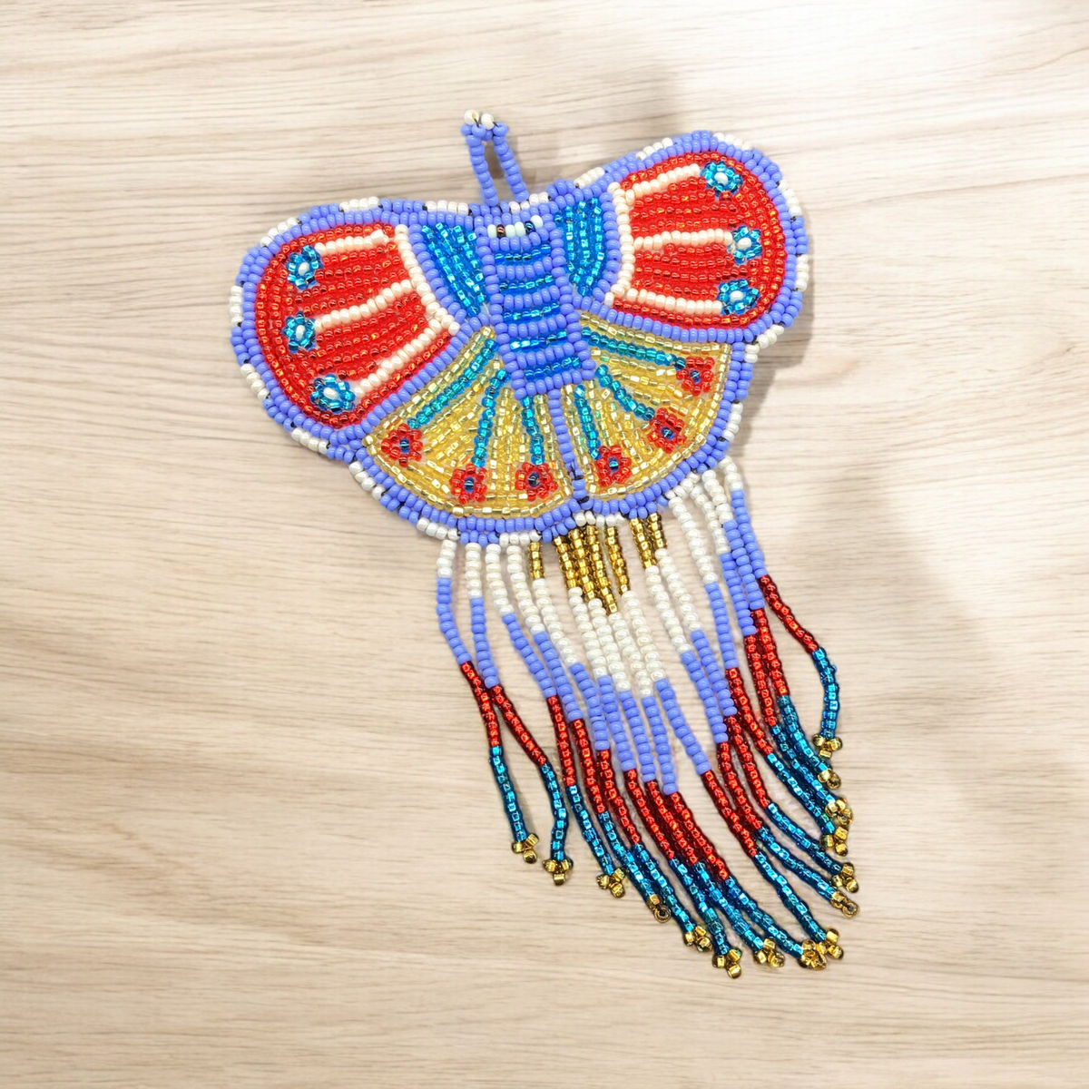 Butterfly Beaded Barrettes with Fringes Red& Purple-2