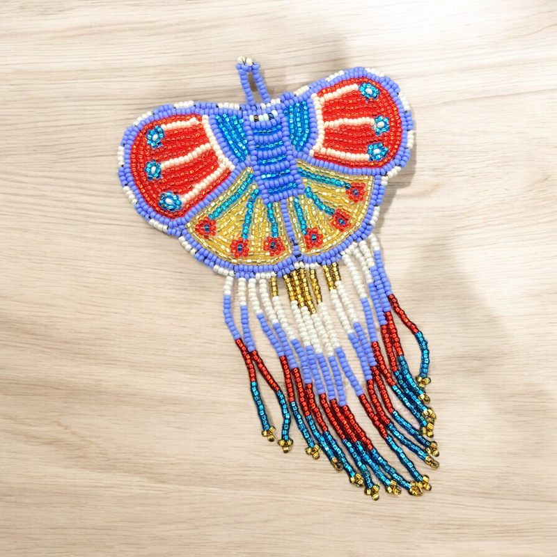 Butterfly Beaded Barrettes with Fringes Red& Purple-2