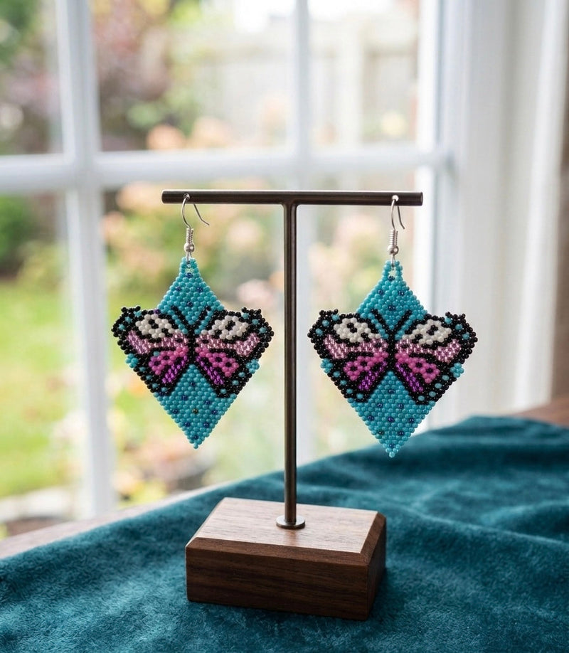 Butterfly Beaded Earrings (Turquoise)-2