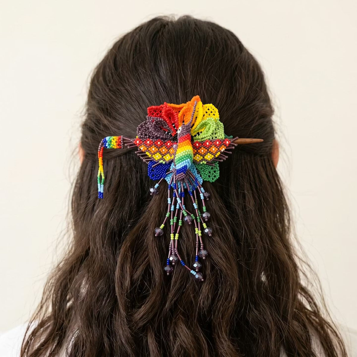 Maple Blossom Hummingbird Beaded Hair Stick Barrette Purple-2
