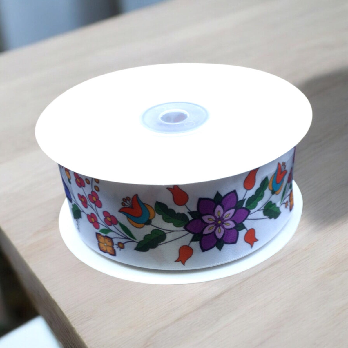 White Double Face Floral Ribbon Roll-2