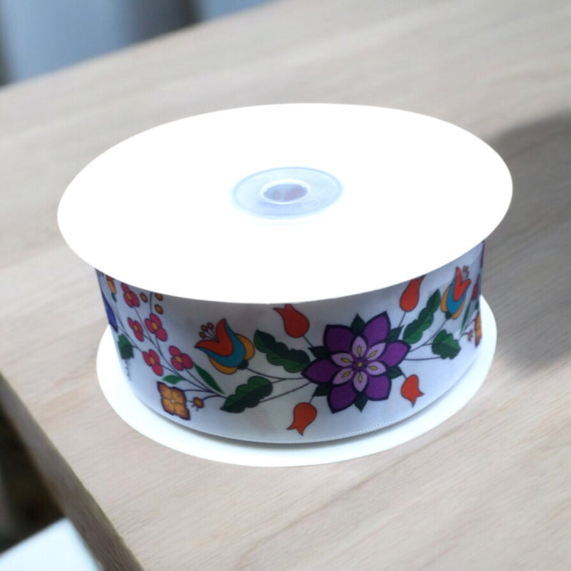White Double Face Floral Ribbon Roll-2