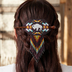 Buffalo Fringed Beaded Barrette & Wooden Stick-1